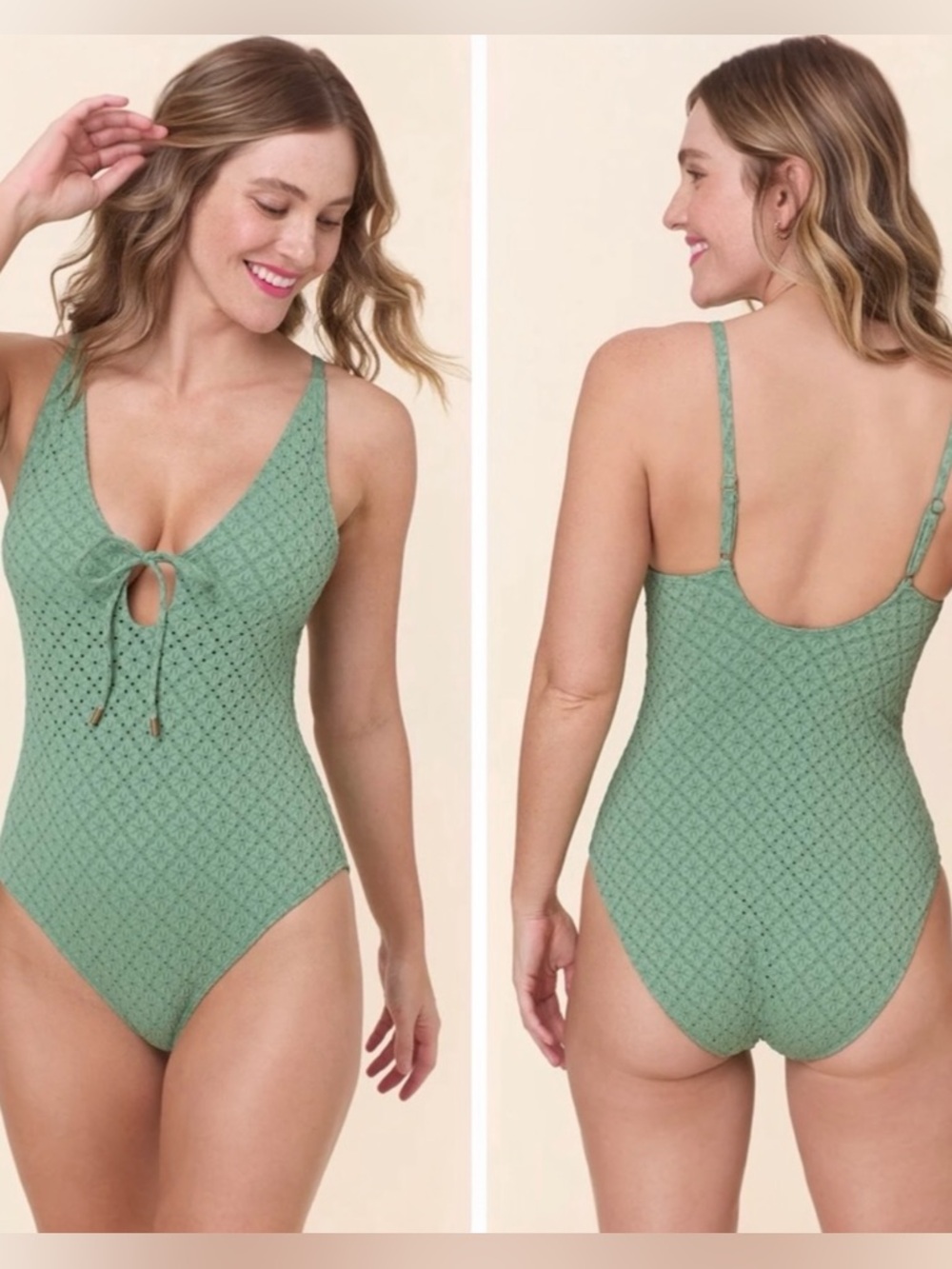 Andie Sage Green Textured Tie-Front One-Piece Swimsuit